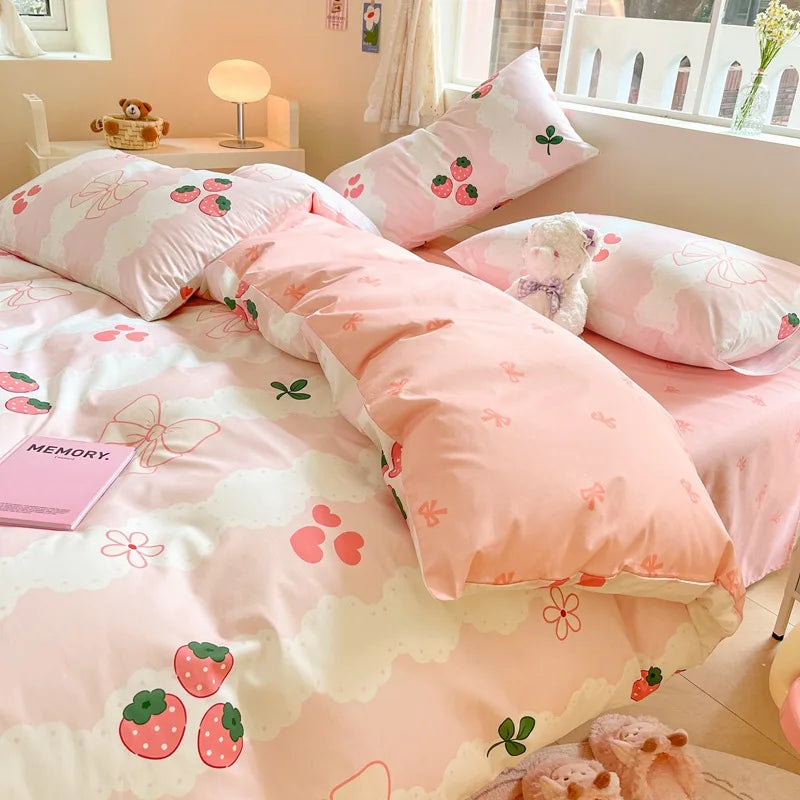 DecorBites™ Cotton Cartoon Printed Bed Set with Non-Fading Floral Patterns for Adults