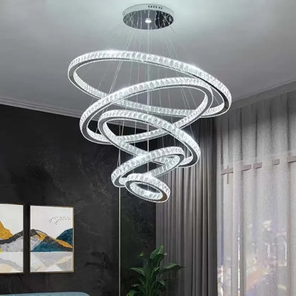 DecorBites™ Gold Rings LED Chandelier: Modern Long Villa Staircase Pendant Lighting Fixtures