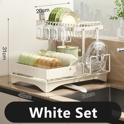 DecorBites™ 2 Tier Dish Drainer Rack & Drain Basket: Kitchen Organizer Holder, Counter Storage