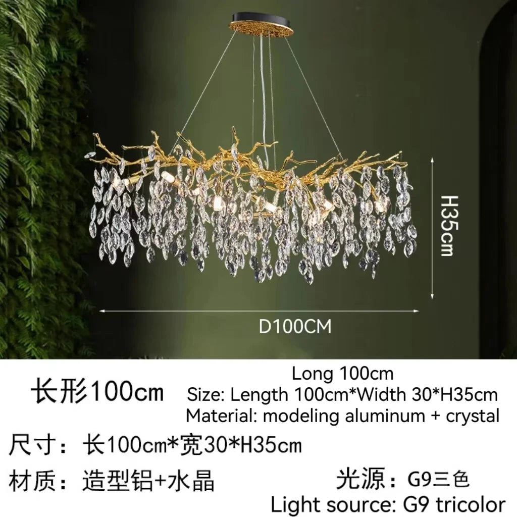 DecorBites™ Golden Crystal Tree Ceiling Chandelier, Luxury Aluminum Art Fixture