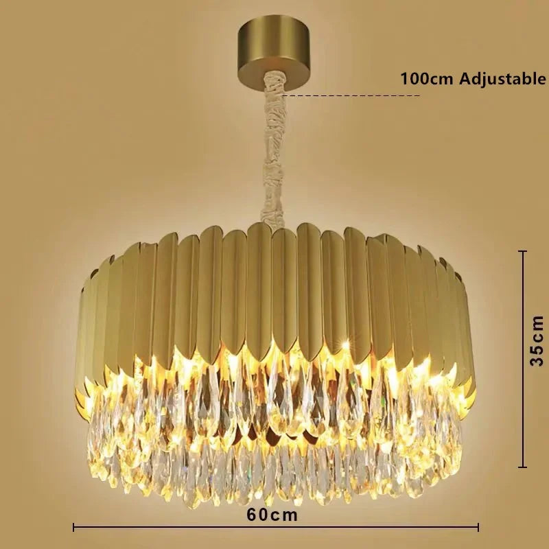 DecorBites™ Crystal Chandelier: Black Gold Round LED Pendant Light for Living Room or Bedroom