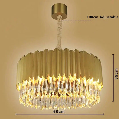 DecorBites™ Crystal Chandelier: Black Gold Round LED Pendant Light for Living Room or Bedroom