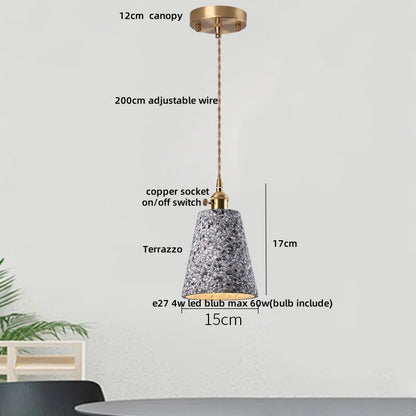 DecorBites™ LED Terrazzo Pendant Lamp White Stone Wood Hanging Light
