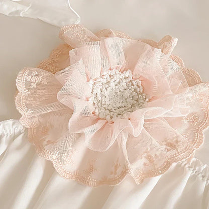 ™ Lace Ruffles Flowers Embroidery 4Pc Egyptian Cotton Bedding Set