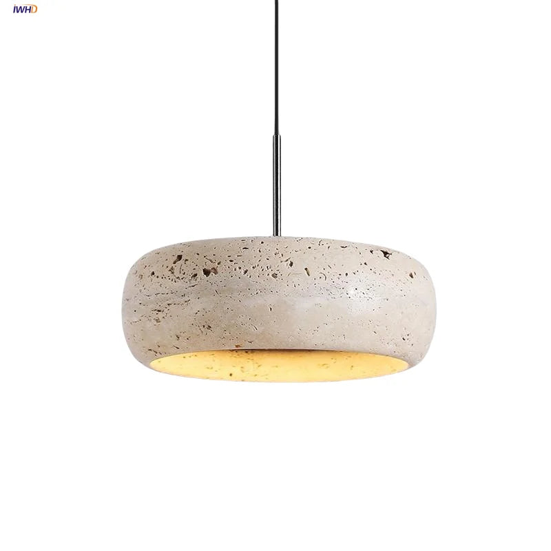™ LED Pendant Lamp Black Iron Wabi Sabi Hanging Light - Yellow Travertine
