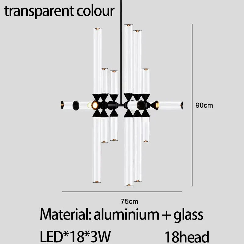 DecorBites™ Glass Tube Chandelier: Modern LED Pendant Lamp for Living Room, Bedroom, Cafe, and Dining Room.