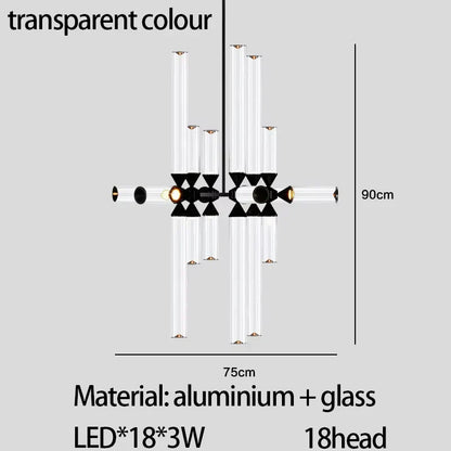 DecorBites™ Glass Tube Chandelier: Modern LED Pendant Lamp for Living Room, Bedroom, Cafe, and Dining Room.
