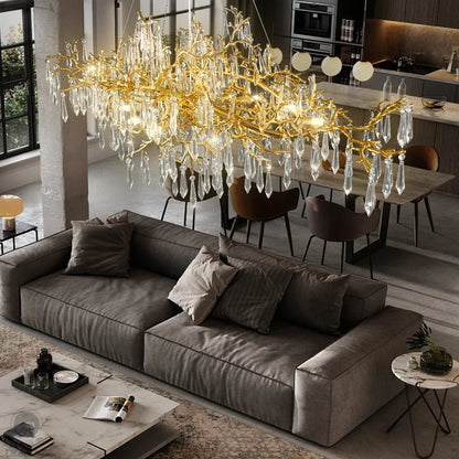 DecorBites™ Golden Crystal Chandelier - Modern Luxury Long Light for Kitchen, Dining, Living, Bedroom
