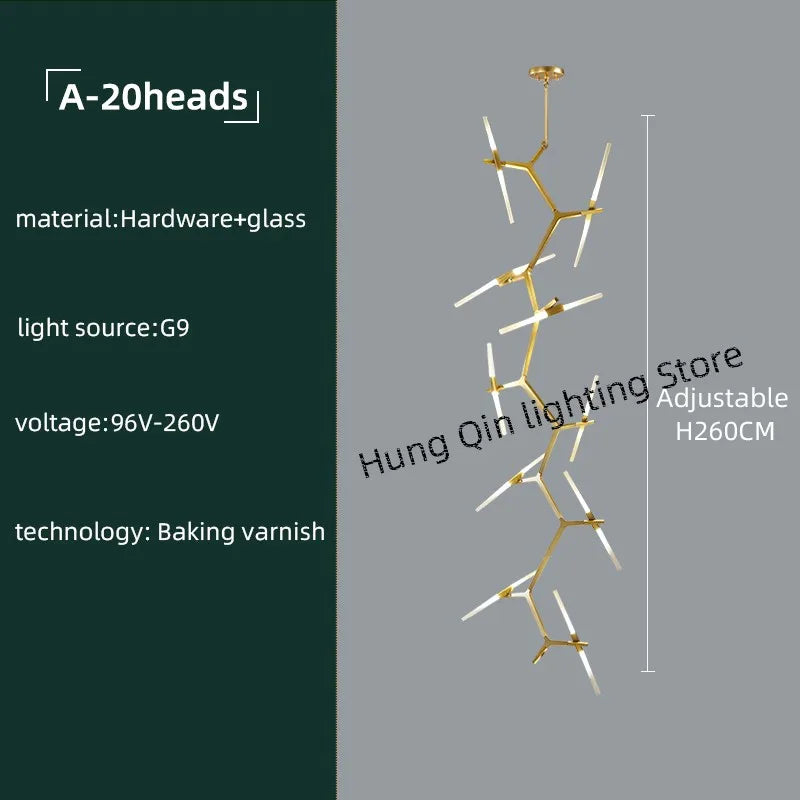 ™ Gold Branch LED Chandelier for Duplex Villa Staircase - Modern Indoor Lighting