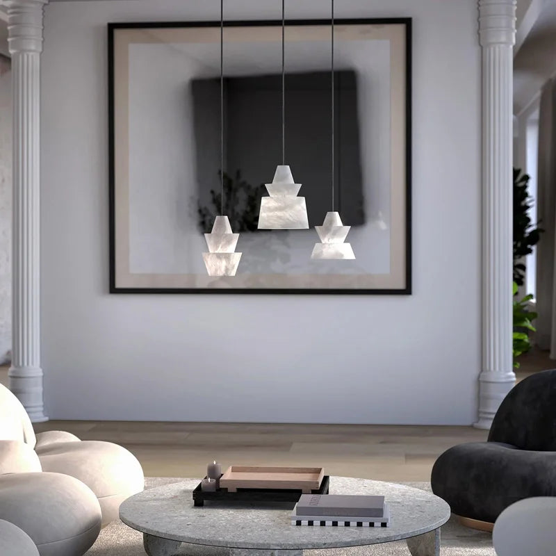 DecorBites™ Alabaster Pendant Lights LED Designer Hanging Lamps For Living Room