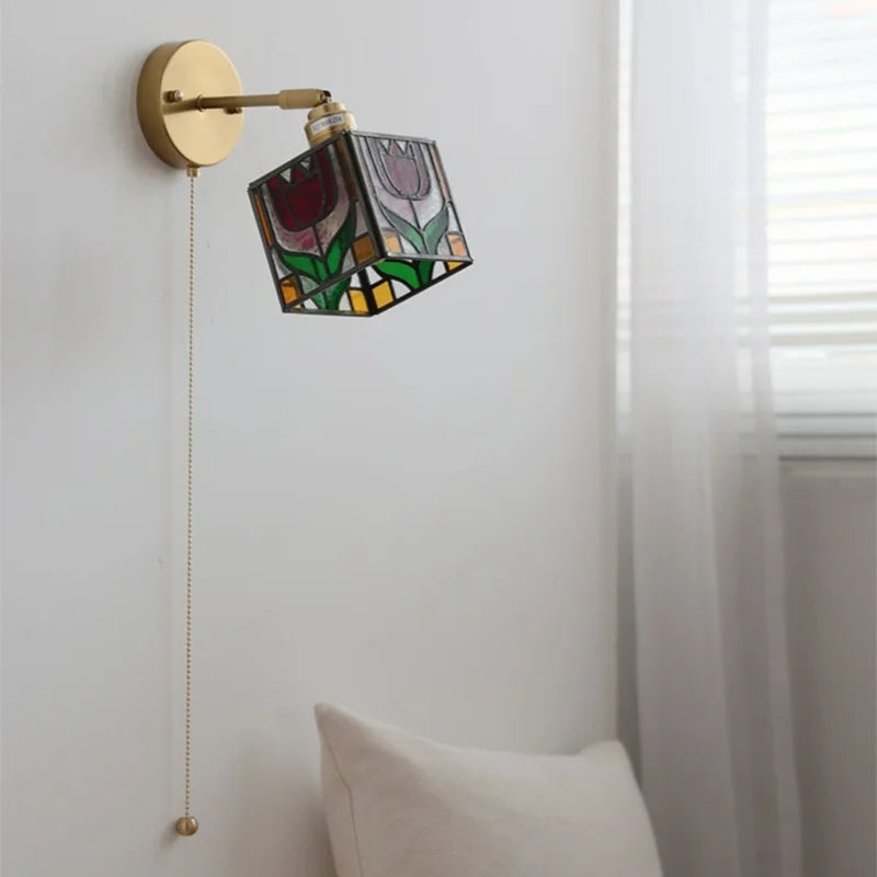 DecorBites™ Colorful Square Glass LED Wall Lights with Pull Chain Switch - Tiffany Style