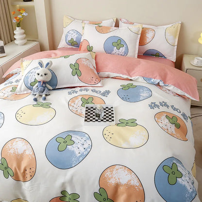 DecorBites™ Cartoon Lattice Floral Geometric Pattern Bedding Set