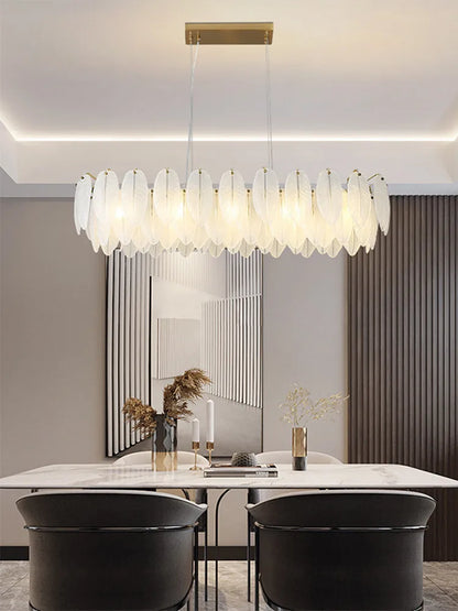 DecorBites™ Glass Feather Chandelier: Luxury Art Decor for Living Dining Room