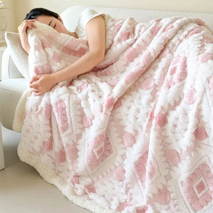DecorBites™ Geometric Jacquard Taff Velvet Blanket Lamb Wool Warm Nap Bed Sheets