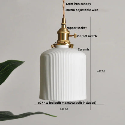 DecorBites™ Ceramic LED Pendant Light Fixture with Adjustable Wire, Brass Knob Switch