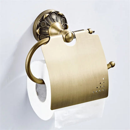 DecorBites™ Brass Bathroom Hardware Set: Shelf, Toilet Brush Holder, Paper & Towel Holder