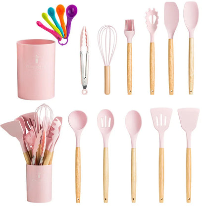 DecorBites™ 13-Piece Silicone Kitchen Utensils Set with Storage Box | Heat-Resistant Cooking Tools and Baking Accessories
