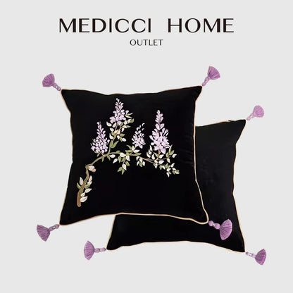 DecorBites™ Botanical Wisteria Embroidered Cushion Cover with Tassel
