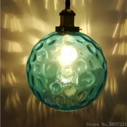 DecorBites™ Blue Glass Ball LED Pendant Light Fixture for Dining Room and Bedroom