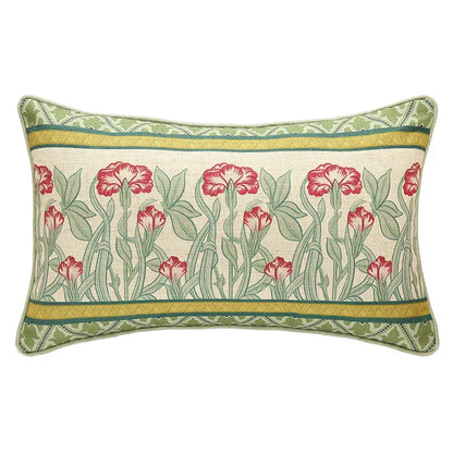 DecorBites™ French Linen Flax Lumbar Pillow Cover Flower Birds Print, Fairy Green