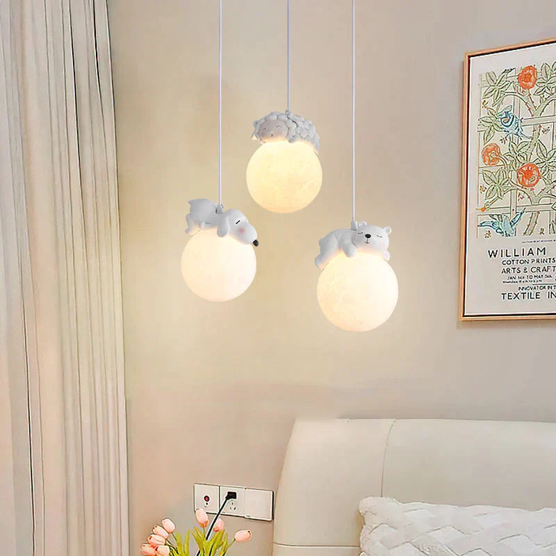 DecorBites™ Animal Resin Pendant Lamps: Bear Rabbit Dog Sheep Bunny Chandelier for Children's Room