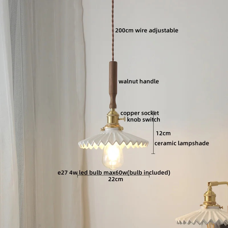 DecorBites™ Ceramic Walnut Copper LED Pendant Light Chandelier for Bedroom Living Room