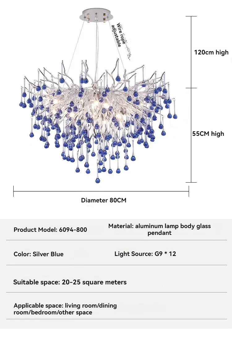 DecorBites™ Blue Crystal LED Chandelier: Luxury Classic Pendant Light for Living Room.