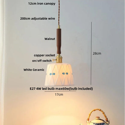 DecorBites™ Ceramic Walnut Wood LED Pendant Light Fixture for Dining Room and Home Decor