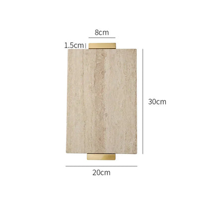 DecorBites™ Beige Travertine Stone Tray with Golden Metal Handle