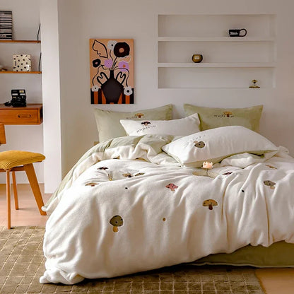 DecorBites™ Embroidered Imitation Cashmere Bedding Set for Queen Bed Warm Winter Cozy Set