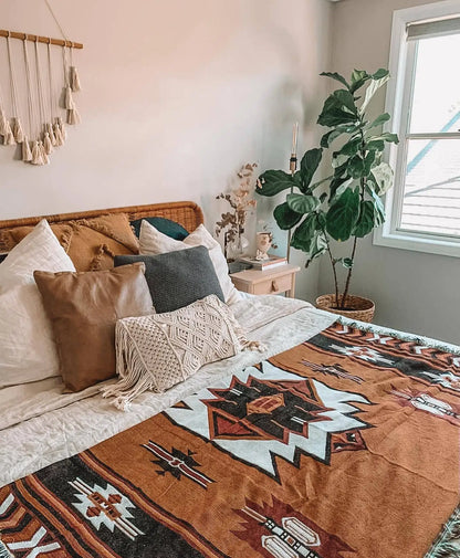 DecorBites™ Beach Blanket Sofa Cover - American Country Plaid Blanket - Cotton Tassel Throw Tapestry