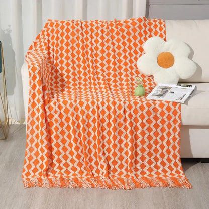 DecorBites™ Knitted Tassel Hem Blanket: Cozy Warmth for Home, Office, Sofa, and More