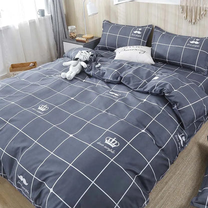 DecorBites™ Geometric Floral Bedding Set with Quilt Cover, Duvet Cover, Sheet, and Pillows