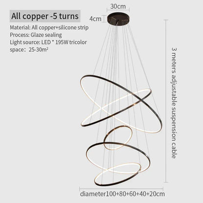 DecorBites™ Copper Circle Chandelier: Modern Minimalist Luxury for Living Room, Restaurant, Villa Staircase