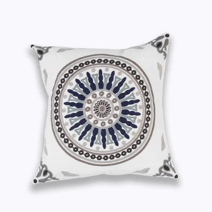 DecorBites™ Blue Floral Mandala Leaves Wave Embroidered 45x45cm Cotton Pillow Cover