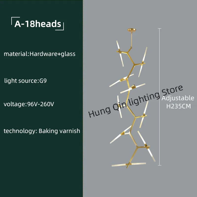 ™ Gold Branch LED Chandelier for Duplex Villa Staircase - Modern Indoor Lighting