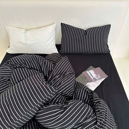 100% Cotton Black Stripe Duvet Cover Set in Various Sizes by DecorBites™