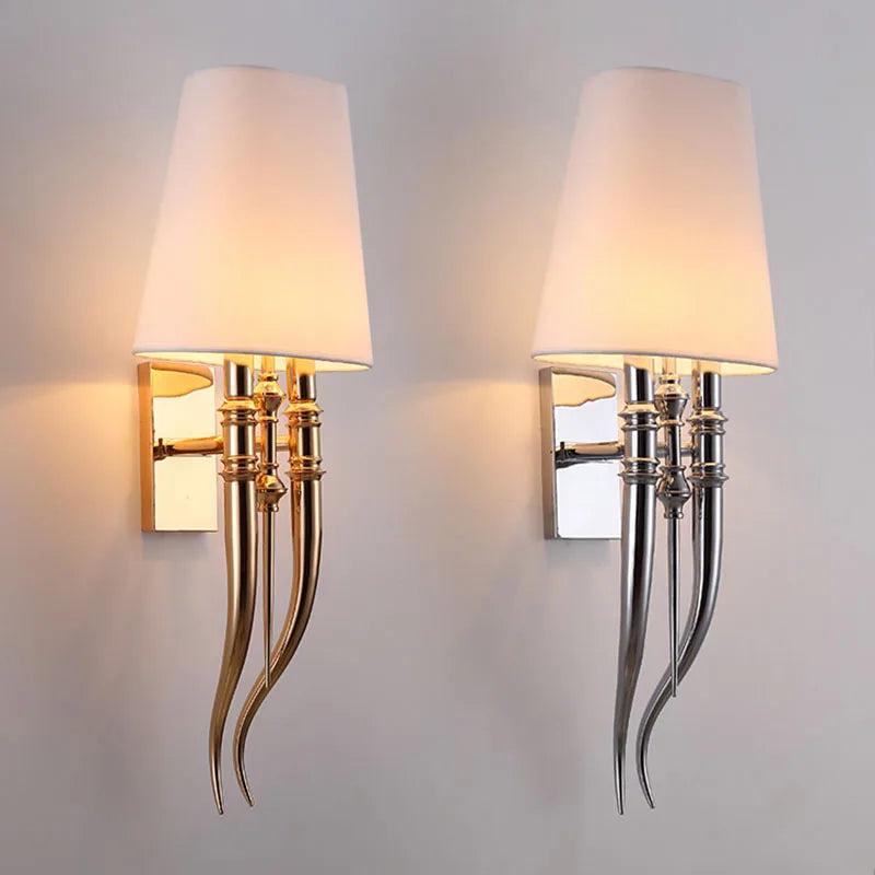 DecorBites™ Iron Claw Horn Wall Sconce with Cloth Lampshade for Bedroom and Living Room