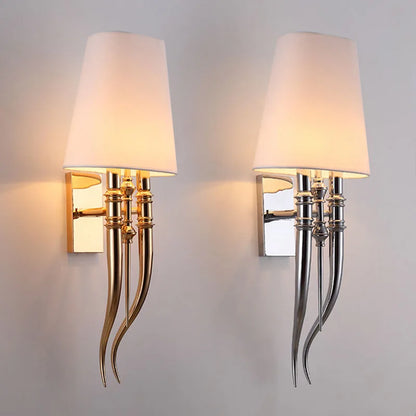 DecorBites™ Iron Claw Horn Wall Sconce with Cloth Lampshade for Bedroom and Living Room