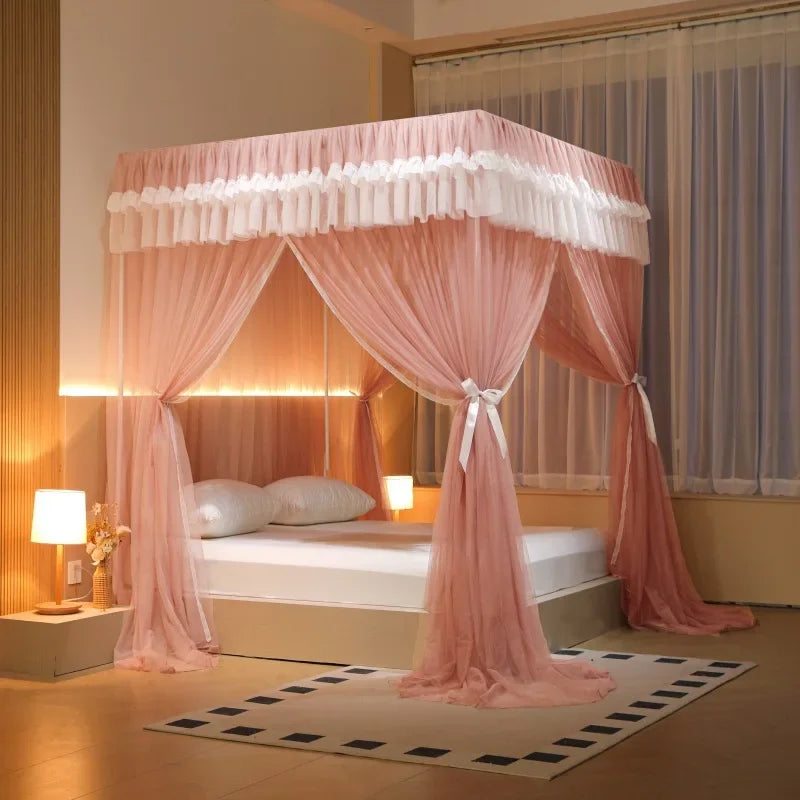 ™ Korean Princess Square Top Canopy with Color Blocking Pleats & Bracket
