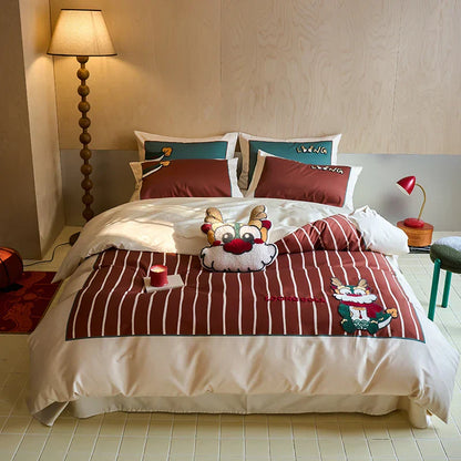 DecorBites™ Chinese Embroidered Cotton Bedding Set: King Size Duvet Cover, Sheet, Quilt Cover