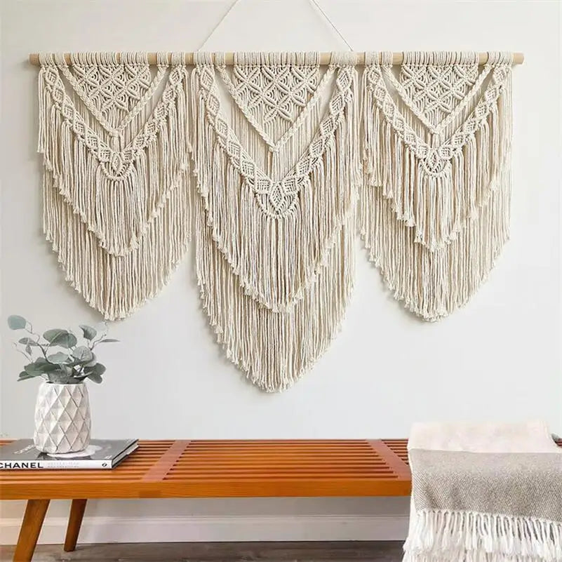 DecorBites™ Boho Macrame Tassel Wall Hanging Tapestry with Wooden Stick