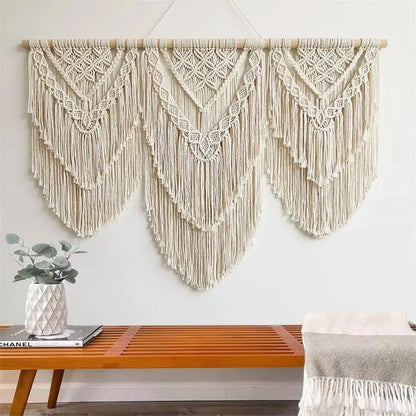 DecorBites™ Boho Macrame Tassel Wall Hanging Tapestry with Wooden Stick