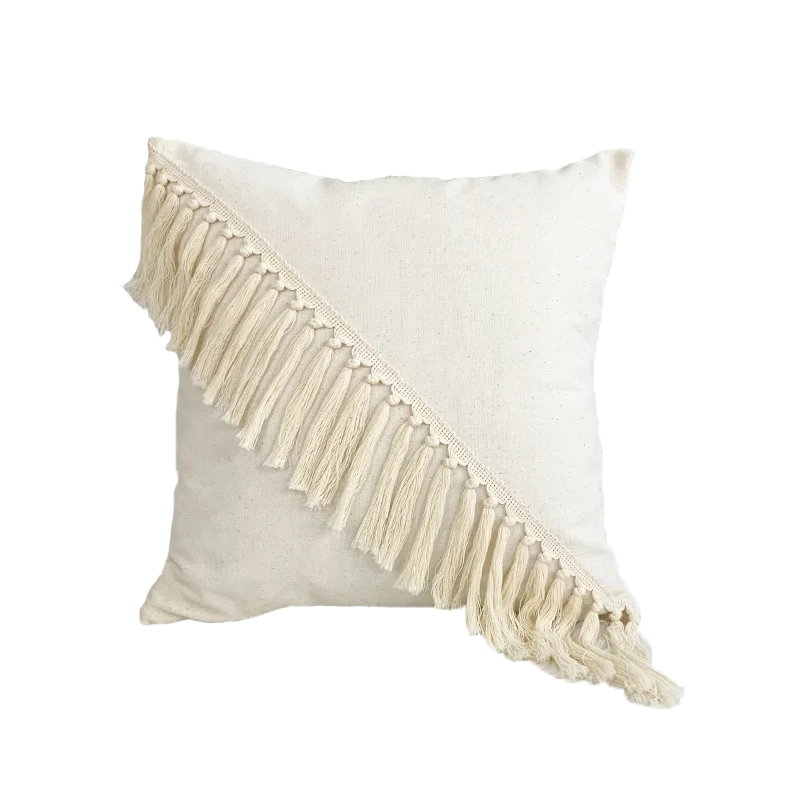 DecorBites™ Boho Style Beige Linen Cushion Cover with Tassels for Home Decor