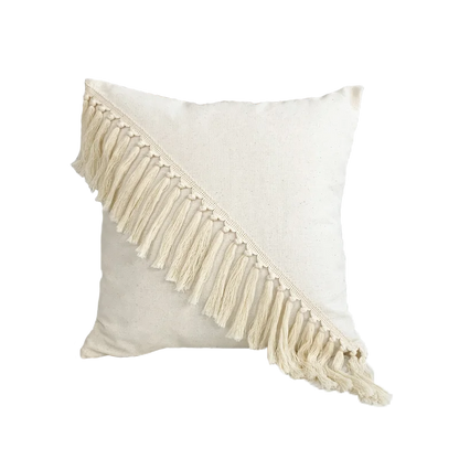DecorBites™ Boho Style Beige Linen Cushion Cover with Tassels for Home Decor