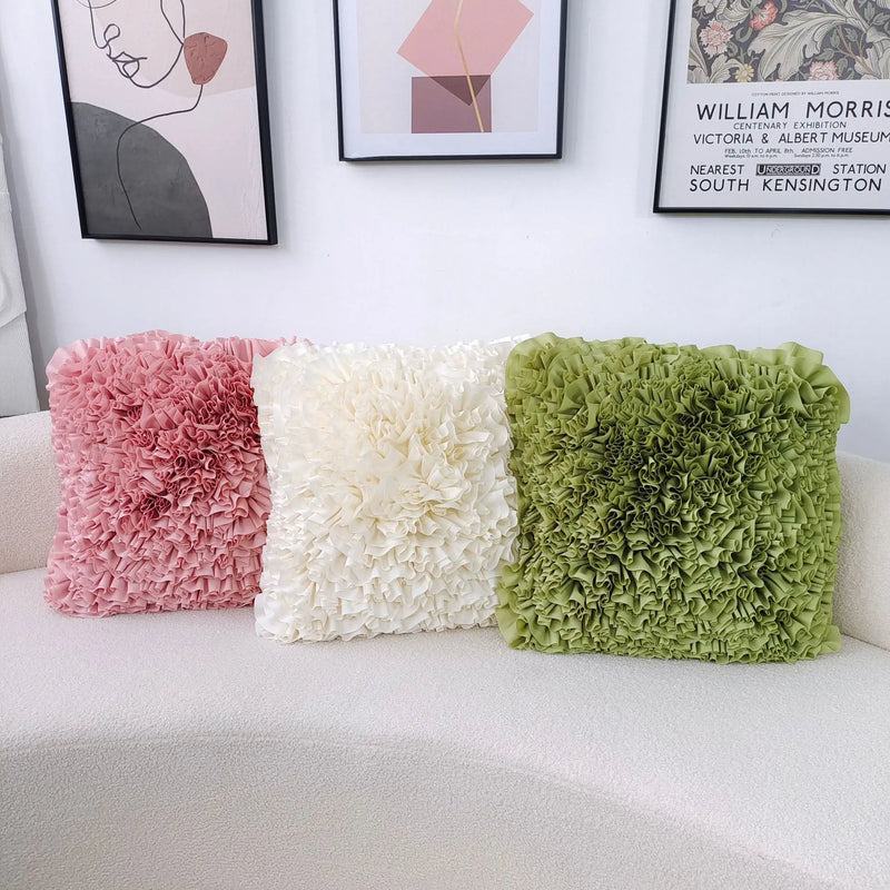 DecorBites™ 3D Chrysanthemum Flower Cushion Cover for Sofa Decor, Handmade Solid Color Pillowcase