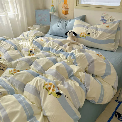 DecorBites™ Cartoon Print Quilt Cover Set for King Queen Beds - All Seasons Comfort