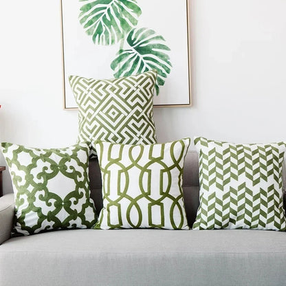 ™ Green Geometric Canvas Cotton Embroidered Cushion Cover 45x45cm