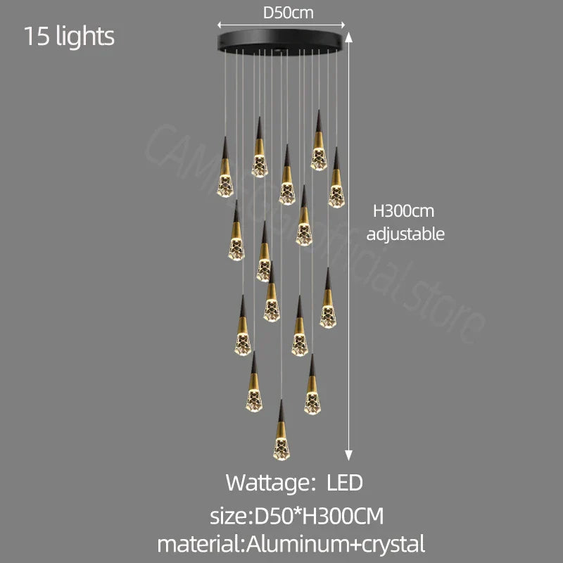 DecorBites™ Crystal Chandelier LED Staircase Lamp for Elegant Living Room, Kitchen, and Restaurant