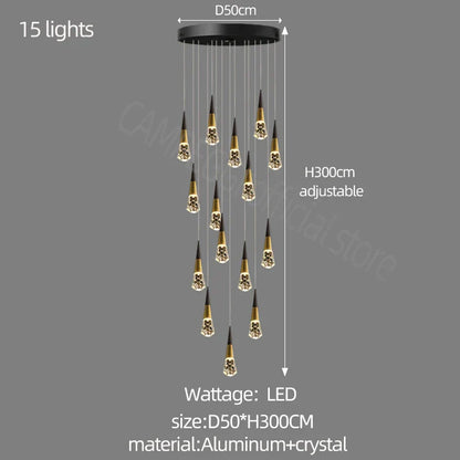 DecorBites™ Crystal Chandelier LED Staircase Lamp for Elegant Living Room, Kitchen, and Restaurant